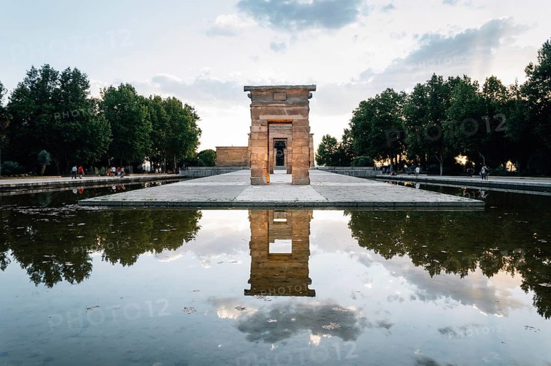 Madrid, Spain, September 27, 2014: Sunset on Temple of Debod. Temple of Debod. It is an Egyptian temple dating back to the 2nd century BC. The temple was donated to Spain by the Egyptian government, Europe
