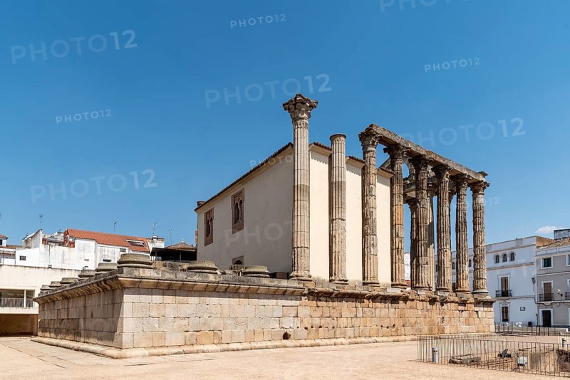 Roman Temple of Diana in Merida, Spain. Columns with capital in Corinthian style
