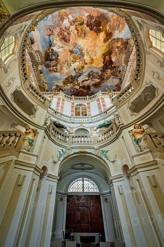 Ceiling fresco in the Baroque staircase from 1723, Wurzach Castle, Bad Wurzach, Allgäu, Baden-Württemberg, Germany, Europe