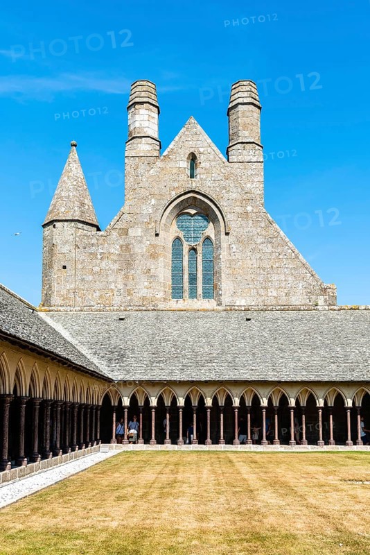 Mont Saint Michel, France, July 25, 2018: The cloister of the Abbey of Mont Saint-Michel, Europe