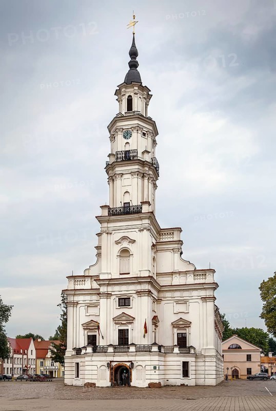 Town Hall of Kaunas stands in the middle of the Town Hall Square at the heart of the Old Town, Kaunas, Lithuania, Europe