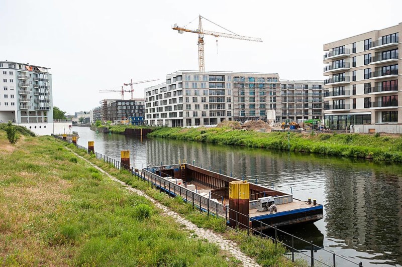 10.06.2019, Berlin, Germany, Europe, Construction site with new flats in Europacity on the banks of the shipping canal in Berlin-Moabit, Europe