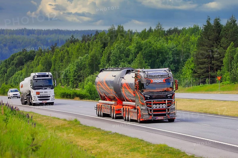 Scania S650 truck 2019 Kuljetus Auvinen Oy for bulk transport delivering load on motorway on a day of summer. Salo, Finland. June 16, 2020