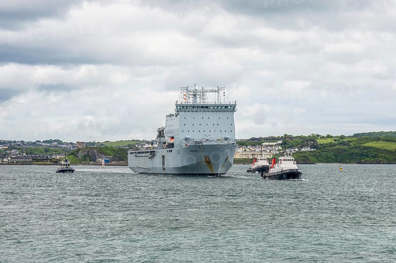 Plymouth, Devon, England, UK, May 25, 2022: A British Navy ship in Firestone Bay