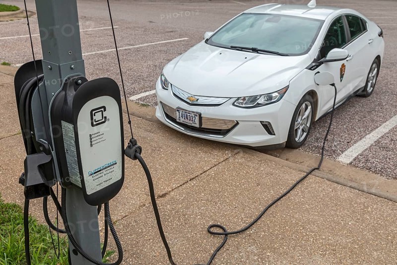 Republic, Missouri, A National Park Service Chevrolet Volt hybrid electric car charging at Wilson's Creek National Battlefield