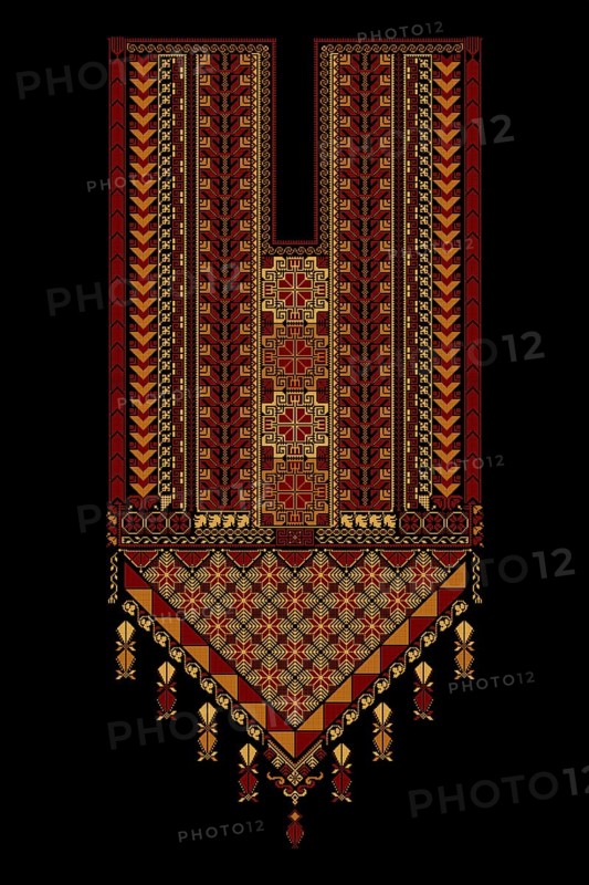 Embroidery vector Tatreez template, Palestinian fashion neck ornament