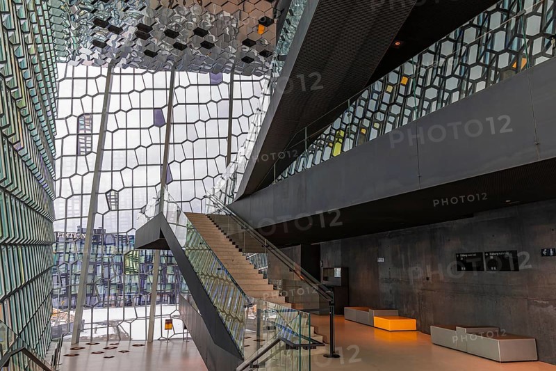 Harpa Concert Hall and Congress Centre, interior view, artistic modern architecture, Reykjavik, Reykjanes Peninsula, Sudurnes, Iceland, Europe