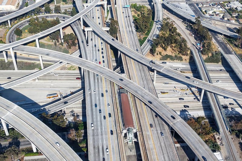 Century Harbor Freeway Highway America Los Angeles Traffic Streets Aerial View City in the, Los Angeles, USA, North America