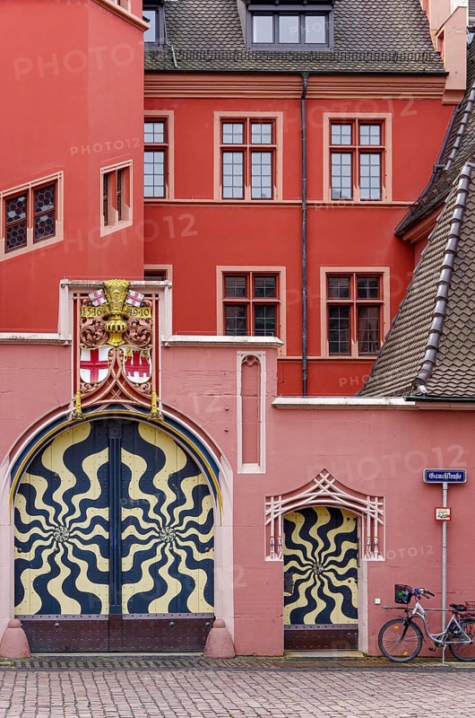 Haus zum Walfisch, heritage-protected late Gothic town house belonging to the Sparkasse building complex at the time of the photograph, rear side in Gauchstraße in the historic old town of Freiburg im Breisgau, Baden-Württemberg, Germany, Europe