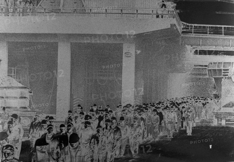 Pictures from the Ruhr area. The alienation is intentional. Made on 8.10.1974 in Dortmund. Demonstrating steelworkers, Germany, Europe