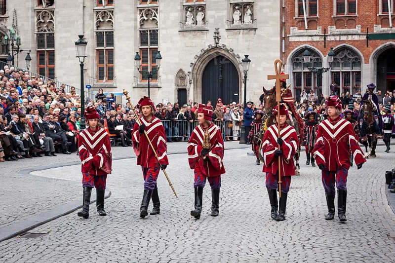BRUGES, BELGIUM, MAY 17: Annual Procession of the Holy Blood on Ascension Day. Locals perform an historical reenactment and dramatizations of Biblical events. May 17, 2012 in Bruges (Brugge), Belgium, Europe