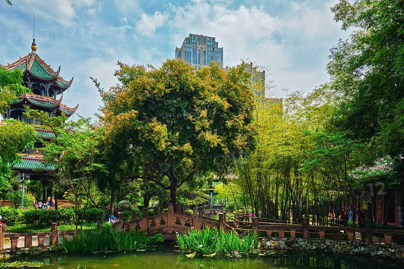 CHENGDU, CHINA, APRIL 15, 2018: Wangjiang Pavilion (Wangjiang Tower) in Wangjianglou Park. Chengdu, Sichuan, China, Asia