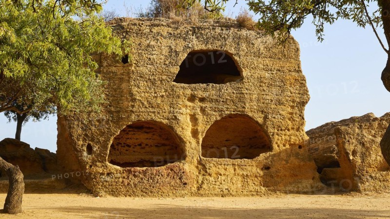 Arcosoli, Byzantine tombs, rock tombs, valley of the temples, valle dei templi, Agrigento, Sicily, Italy, Europe