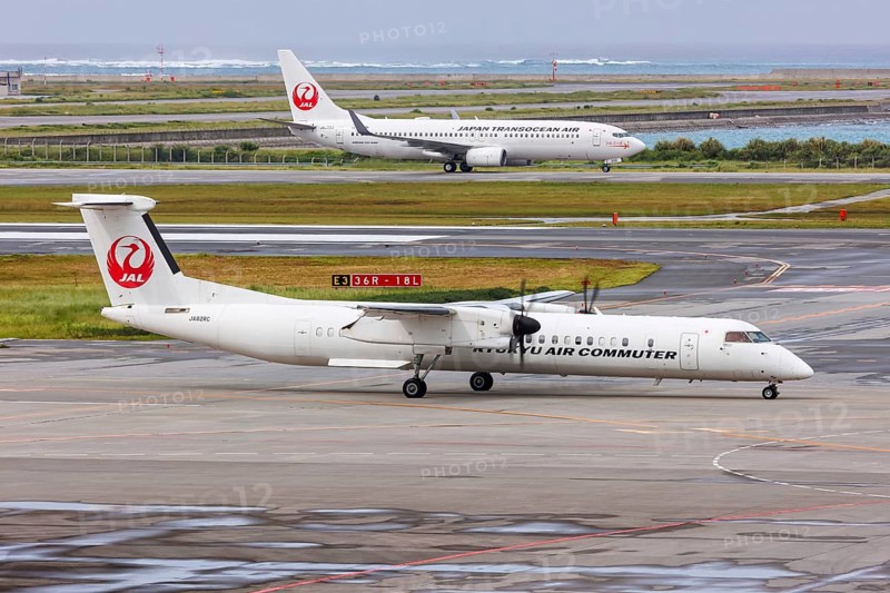 Aircraft of Ryukyu Air Commuter and Japan Transocean Air at Okinawa Airport (OKA) in Naha, Japan, Asia