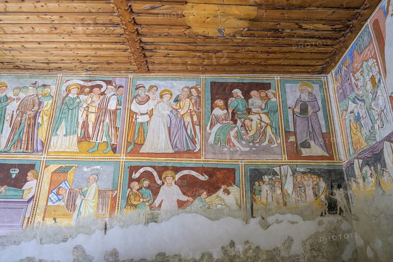 Gothic frescoes in the castle chapel of St Stephen, Morter, Latsch, South Tyrol, Italy, Europe