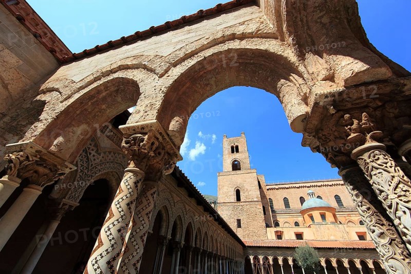 City of Monreale, Cloister of the Cathedral of Santa Maria Nuova, Unesco World Heritage Site, Sicily, Italy, Europe