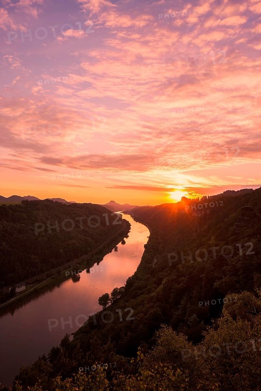 DEU Saxony Bad Schandau Sunset at the Kleine Bastei in the Schrammstein area