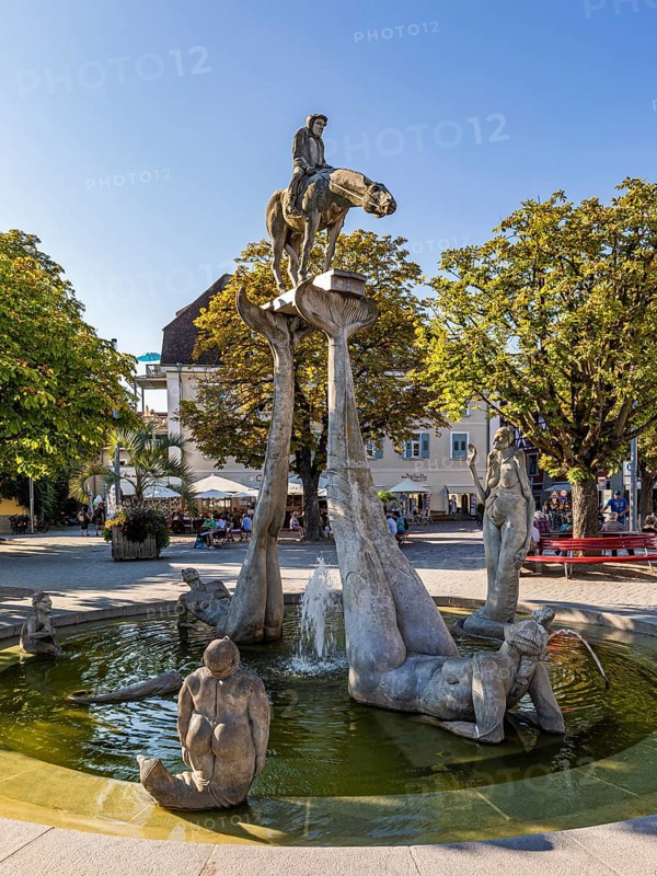 The Lake Constance Rider, a fountain by Peter Lenk in Überlingen, Lake Constance, Baden-Württemberg, Germany, Europe