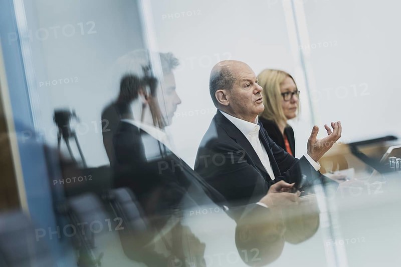 Olaf Scholz (SPD), Federal Chancellor, recorded at a federal press conference on current domestic and foreign policy issues Berlin, 14.07.2023., Berlin, Germany, Europe