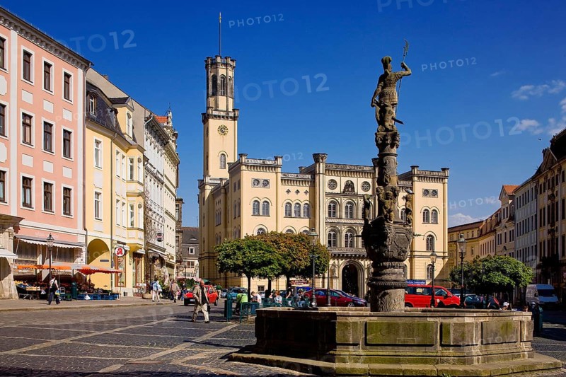 Town Hall with Mars Fountain Nationally significant early historicist building, built between 1840 and 1845 by master builder Carl August Schramm in the style of late Gothic and early Renaissance palaces in northern Italy