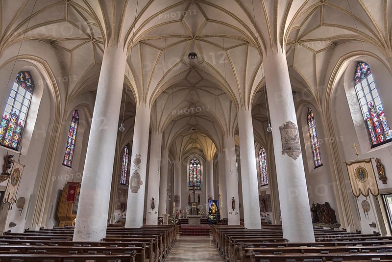 Interior of the town parish church of St. Jakob, Schrobenhausen, Upper Bavaria, Germany, Europe