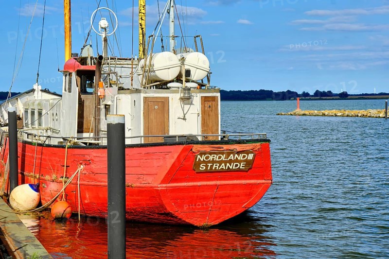 The cutter Nordland III, a former war fishing cutter that was demilitarised after the Second World War, at its mooring in the city harbour of Greifswald Wieck, Hanseatic City of Greifswald, Mecklenburg-Western Pomerania, Germany, Europe