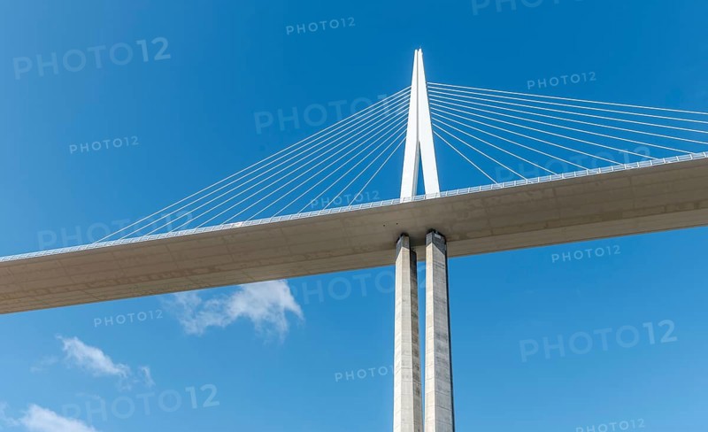 Millau viaduct, cable-stayed bridge over Tarn valley. The highest road bridge in the world. A75 motorway. Aveyron, France, Europe
