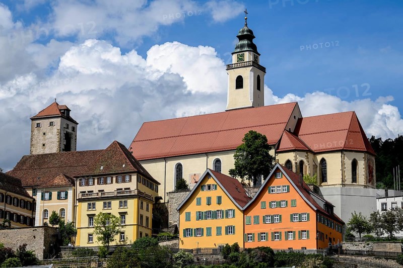 Former Dominican monastery with collegiate church Heilig Kreuz and rogue tower, Horb am Neckar, Freudenstadt district, Baden-Württemberg, Germany, Europe