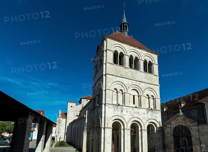Ebreuil village, Saint-Leger benedictine abbey, abbey church from the 10th century, Allier department, Auvergne-Rhone-Alpes, France, Europe