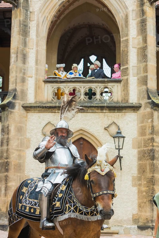 Family festival at Albrechtsburg Meissen on the occasion of the premiere of the Histopads. The Saxon rulers acting in the illustrated epochs of the Histopads, embodied by the Fürstenzug e.V., Moritz of Saxony