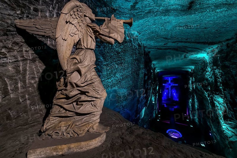 Giant salt cross in the Salt cathedral of Zipaquira, Colombia, South America