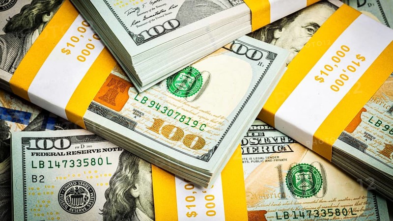Creative business finance making money concept, letterbox panoramic background of new 100 US dollars 2013 edition banknotes (bills) bundles close up
