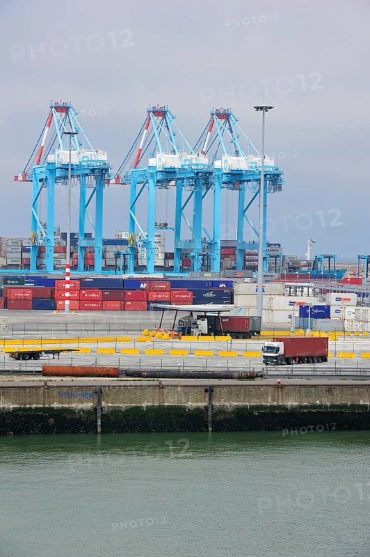 Container terminal cranes in the port of Zeebrugge, Belgium, Europe