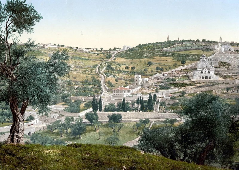 Mount of Olives and Gethsemane, Jerusalem, Holy Land, Israel, c. 1890, Historic, digitally restored reproduction from a 19th century original, Mount of Olives and Gethsemane, Holy Land, 1890, Historic, digitally restored reproduction from a 19th century original, Asia