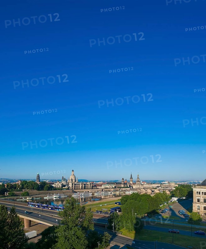 Dresden Silhouette View from Neustätter Elbufer to Dresden Old Town