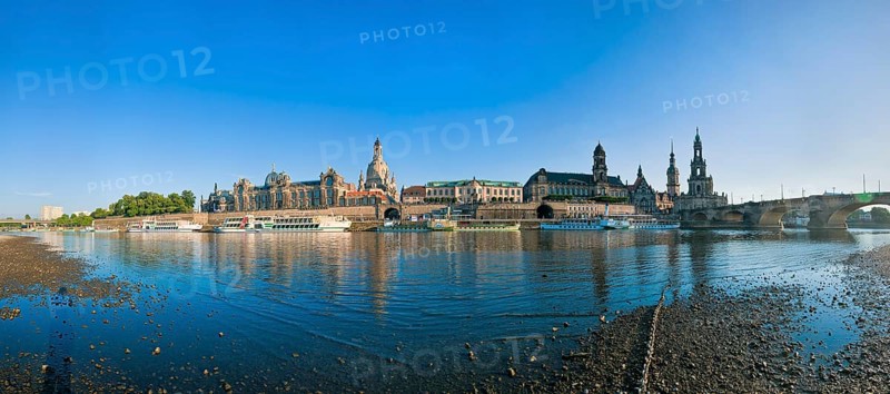 Dresden Silhouette View from Neustätter Elbufer to Dresden Old Town