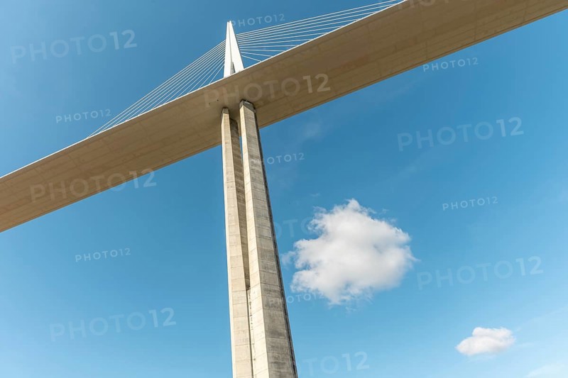 Millau viaduct, cable-stayed bridge over Tarn valley. The highest road bridge in the world. A75 motorway. Aveyron, France, Europe
