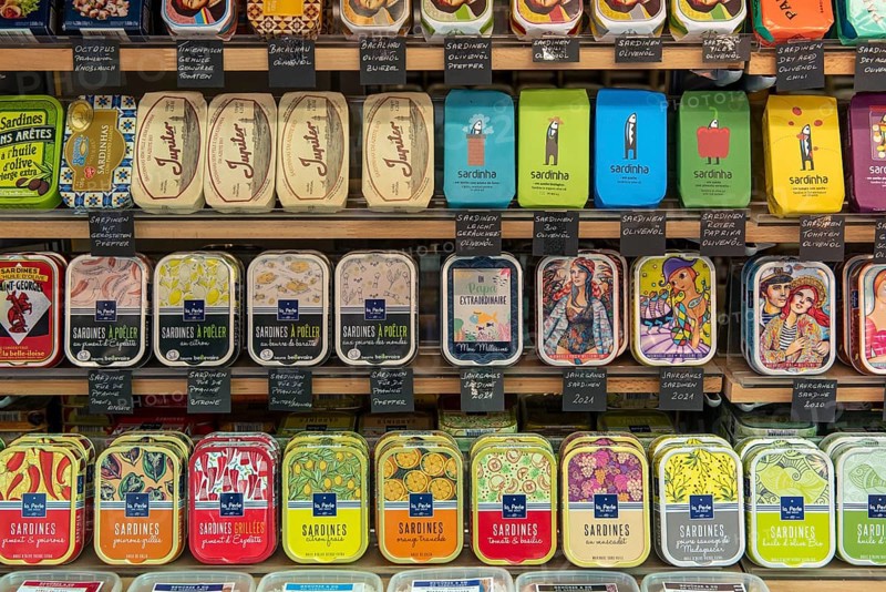 Shop window with sardine cans, Vienna, Austria, Europe