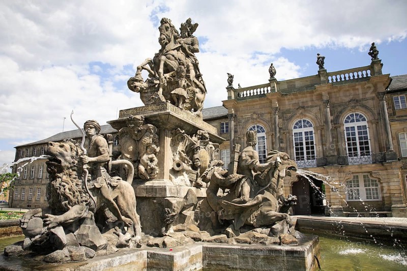 Margrave's Fountain and New Palace, Bayreuth, Upper Franconia, Franconia, Bavaria, Germany, Europe