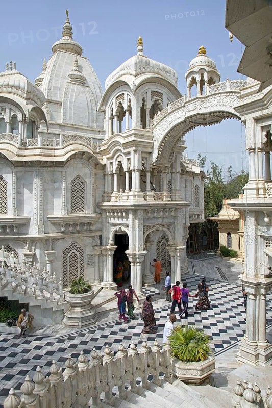 Tourists visiting Sri Krishna Balaram Mandir, a Gaudiya Vaishnava temple in the holy city of Vrindavan, Uttar Pradesh, India, Asia