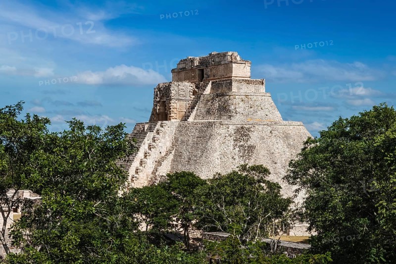 Ancient Mayan pyramid (Pyramid of the Magician Adivino) in Uxmal, Merida, Yucatan, Mexico, Central America