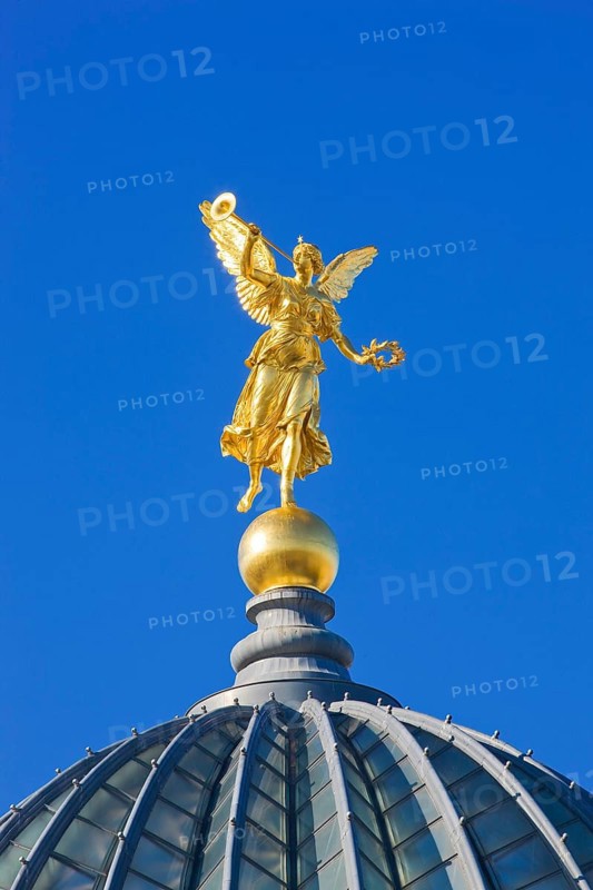 Dresden Old Town, Fama or Pheme and the dome of the building of the new Saxon Art Association
