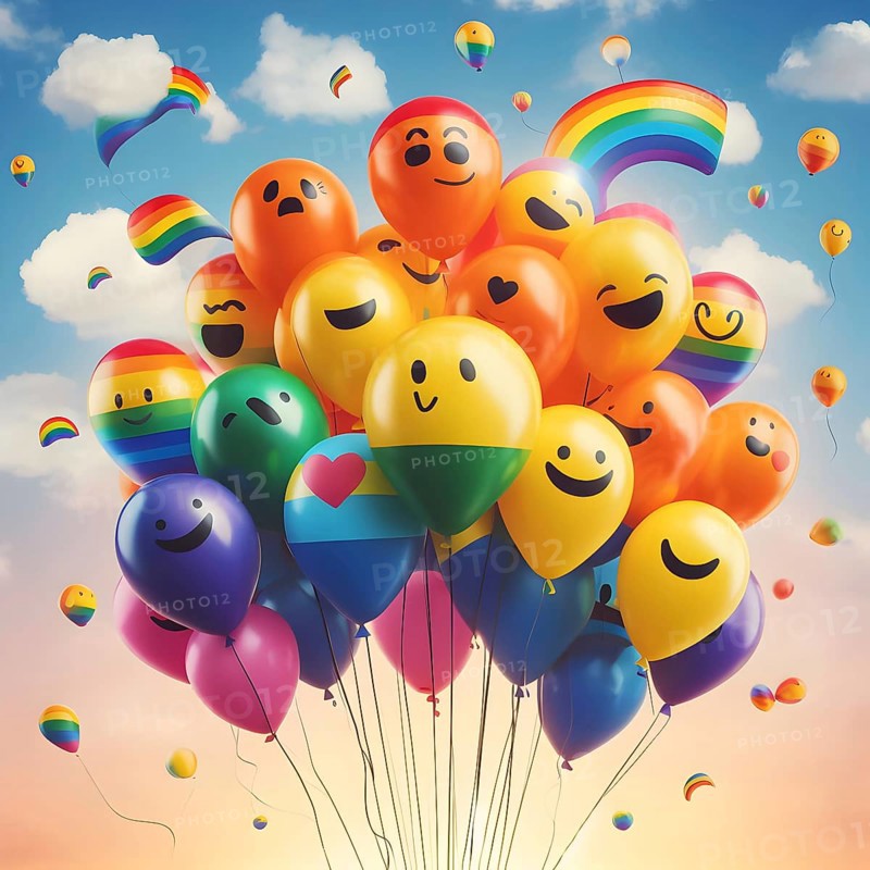 LGBT concept pride rainbow balloons. AI generated