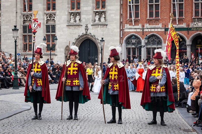 BRUGES, BELGIUM, MAY 17: Annual Procession of the Holy Blood on Ascension Day. Locals perform an historical reenactment and dramatizations of Biblical events. May 17, 2012 in Bruges (Brugge), Belgium, Europe