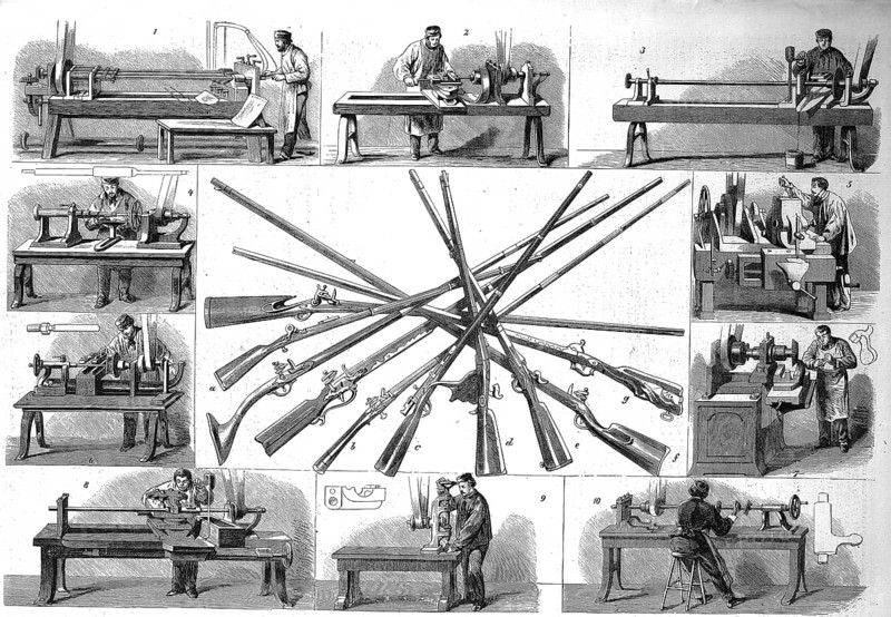 1869, Gun making, Gun industry, Gunsmiths, Gun factory of Dreisse in Liege, Liège, Belgium, Historical, digitally restored reproduction of a 19th century original, Europe