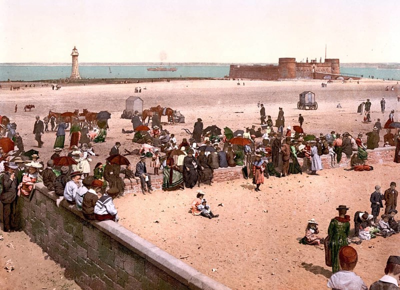 New BrightonStrand, Liverpool, ca 1895, England, Historical, digitally restored reproduction from a 19th century original, New Brighton Beach, Historical, digitally restored reproduction from a 19th century original