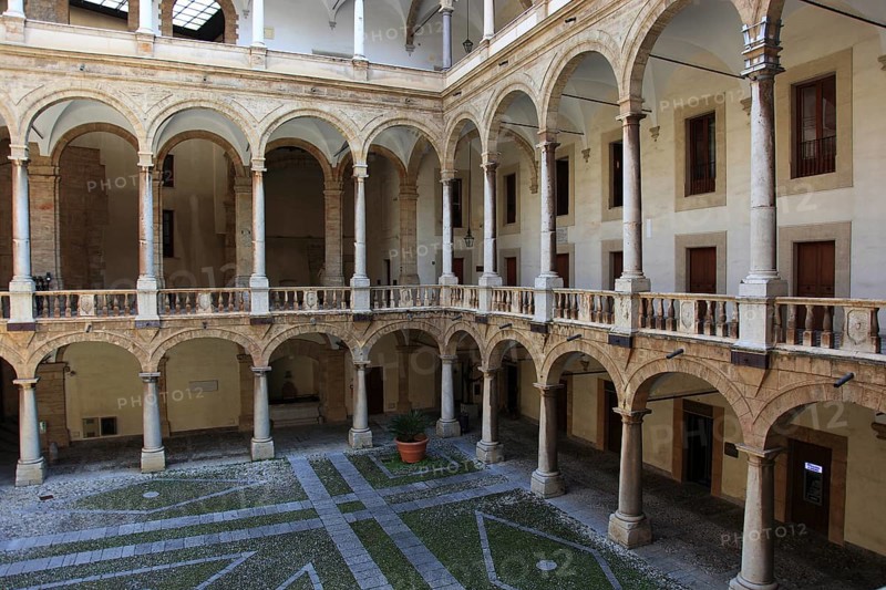 City of Palermo, Palazzo Reale, Royal Palace, also called Palazzo dei Normanni or Norman Palace, the courtyard, UNESCO World Heritage Site, Sicily, Italy, Europe