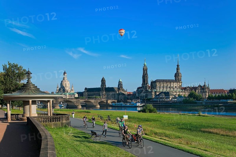 Dresden Silhouette View from Neustätter Elbufer to Dresden Old Town