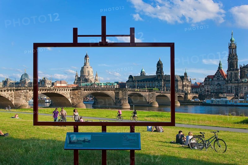 Dresden Silhouette View from Neustätter Elbufer to Dresden Old Town
