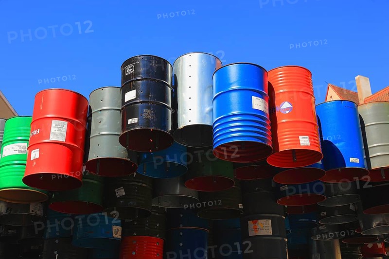 Nuremberg, Art with barrels in front of the Neues Museum Nuremberg, State Museum of Art and Design, Middle Franconia, Bavaria, Germany, Europe